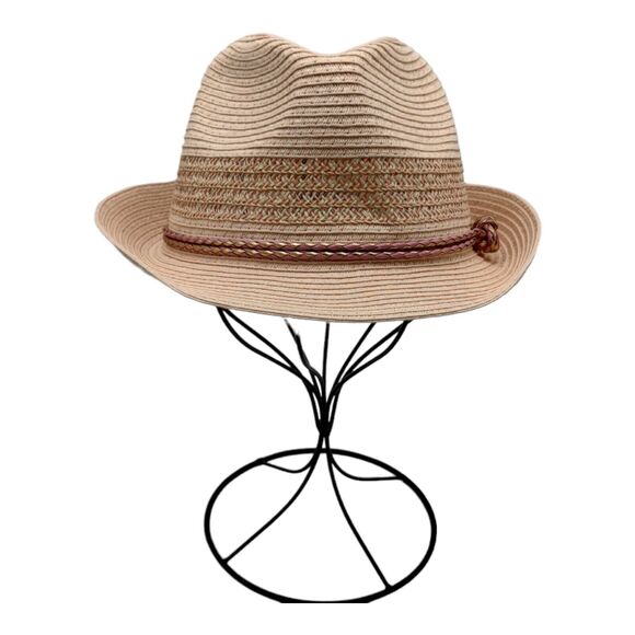 Peach Fedora Ladies Versatile Hat by Rampage Hat Pink & Gold Accent Braided Rope - Picture 8 of 11